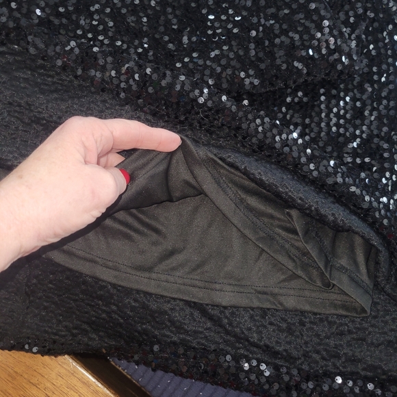 Women's plus size 3X black sequin one shoulder dual strap full lined maxi dress - Picture 8 of 10